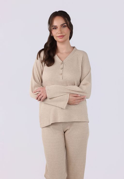 Ensemble Pyjama à Col V et Boutons | Collection Waffle thumbnail 2