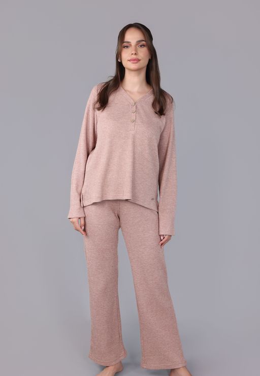Ensemble Pyjama à Col V et Boutons | Collection Waffle thumbnail 1