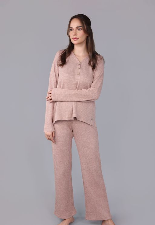 Ensemble Pyjama à Col V et Boutons | Collection Waffle thumbnail 2