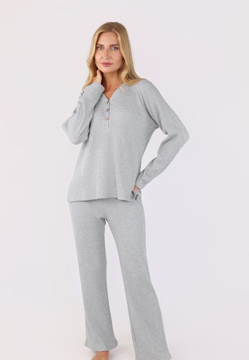 Ensemble Pyjama à Col V et Boutons | Collection Waffle thumbnail 1