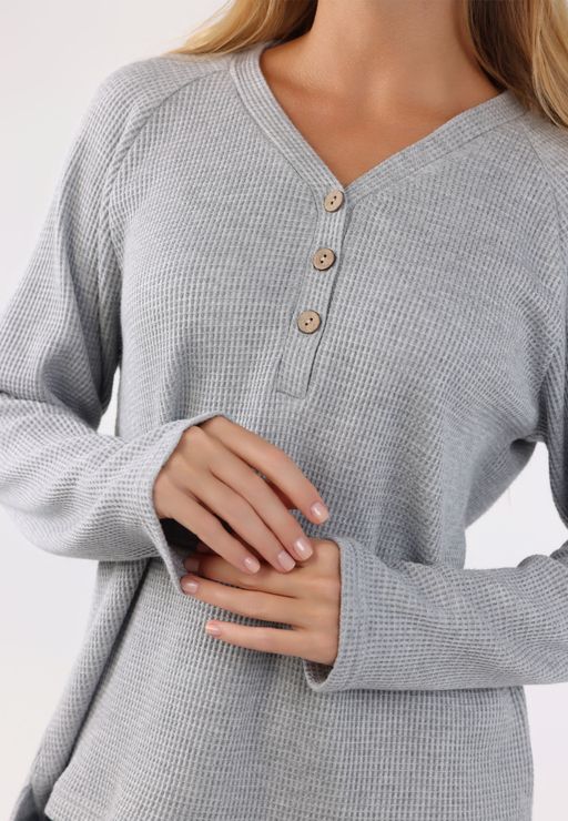 Ensemble Pyjama à Col V et Boutons | Collection Waffle thumbnail 4