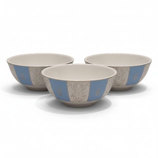 3 Bols En Porcelaine Bleu Et Blanc Avec Motif Doré – 18cm thumbnail 4