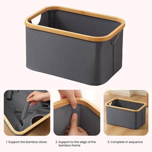 SET 2 Paniers de Rangement Pliable pour Linge avec Cadre en Bambou et Poignées 45cm/29cm  thumbnail 2