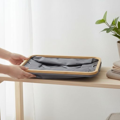 SET 2 Paniers de Rangement Pliable pour Linge avec Cadre en Bambou et Poignées 45cm/29cm  thumbnail 3