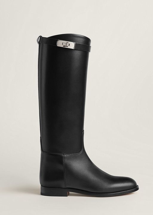 Bottes Cavalières Plates en Cuir Noir thumbnail 2