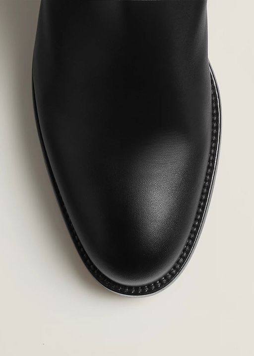 Bottes Cavalières Plates en Cuir Noir thumbnail 4