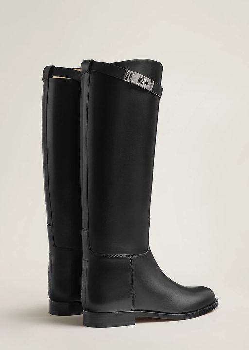 Bottes Cavalières Plates en Cuir Noir thumbnail 3