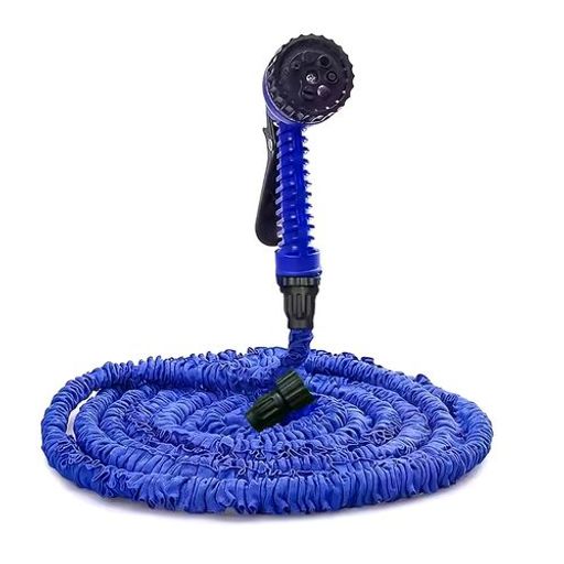 Tuyau d’Arrosage Extensible 30 m avec Pistolet Multijet – Plastique, Bleu thumbnail 1