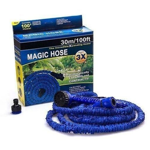 Tuyau d’Arrosage Extensible 30 m avec Pistolet Multijet – Plastique, Bleu thumbnail 2