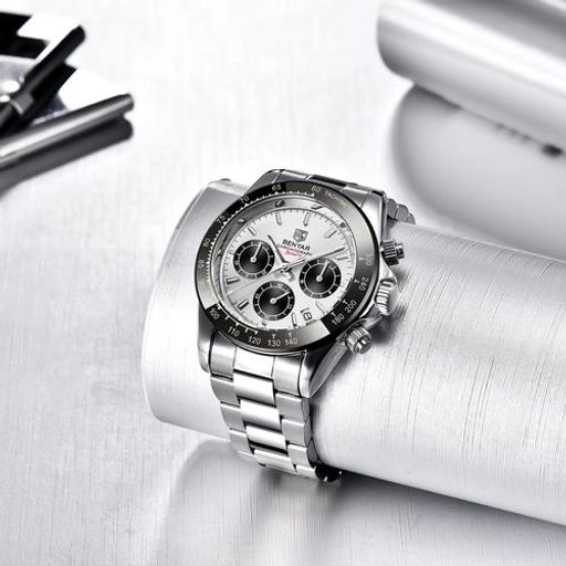 Montre Quartz Mouvement Chronographe et Résistant aux Rayures Bracelet en Acier thumbnail 1