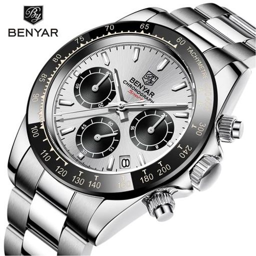 Montre Quartz Mouvement Chronographe et Résistant aux Rayures Bracelet en Acier thumbnail 2