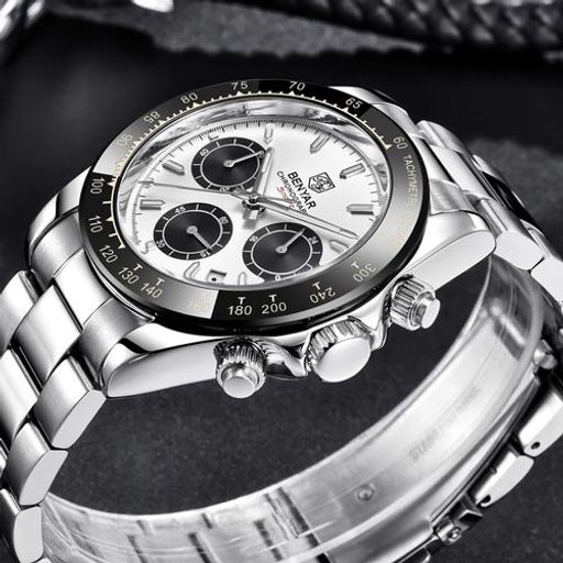 Montre Quartz Mouvement Chronographe et Résistant aux Rayures Bracelet en Acier thumbnail 3