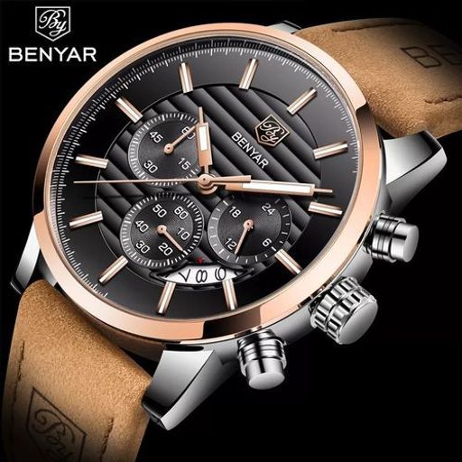 Montre Chronographe de Luxe en Cuir – Noir & Doré thumbnail 2