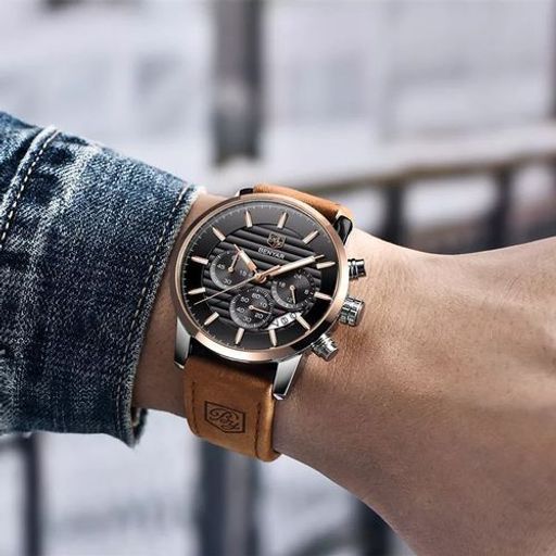Montre Chronographe de Luxe en Cuir – Noir & Doré thumbnail 3