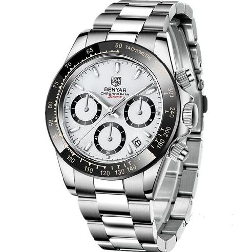 Montre Bracelet Argent pour Hommes Quartz Chronographe Sport Noir thumbnail 1