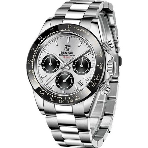 Montre Bracelet Argent pour Hommes Quartz Chronographe Sport Noir thumbnail 2