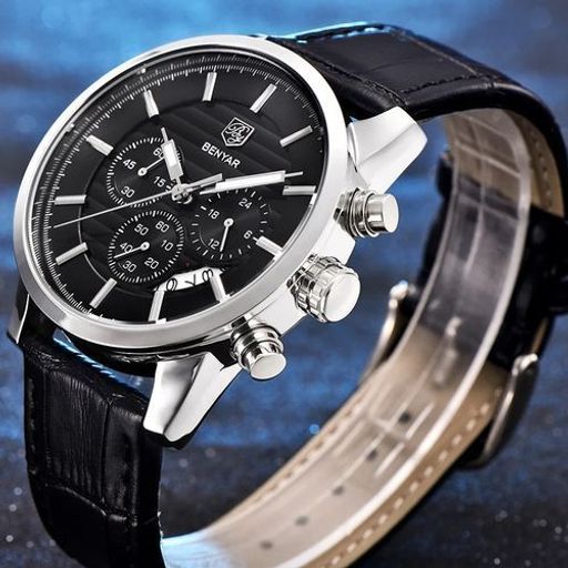 Montre Bracelet en Cuir Quartz pour Hommes Etanche Chronographe thumbnail 2