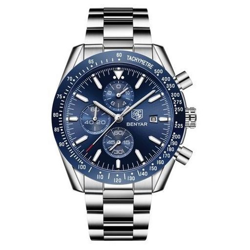 Montre Bracelet en Argent Quartz pour Hommes Etanche Chronographe thumbnail 1