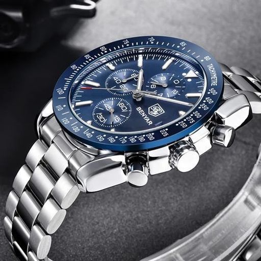 Montre Bracelet en Argent Quartz pour Hommes Etanche Chronographe thumbnail 2