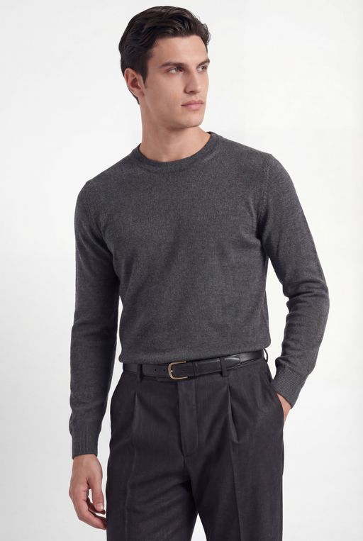Crew Neck Knit – Charcoal Grey – Wool & Silk Blend thumbnail 1