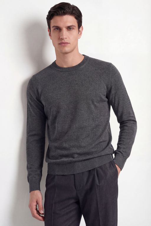 Crew Neck Knit – Charcoal Grey – Wool & Silk Blend thumbnail 2