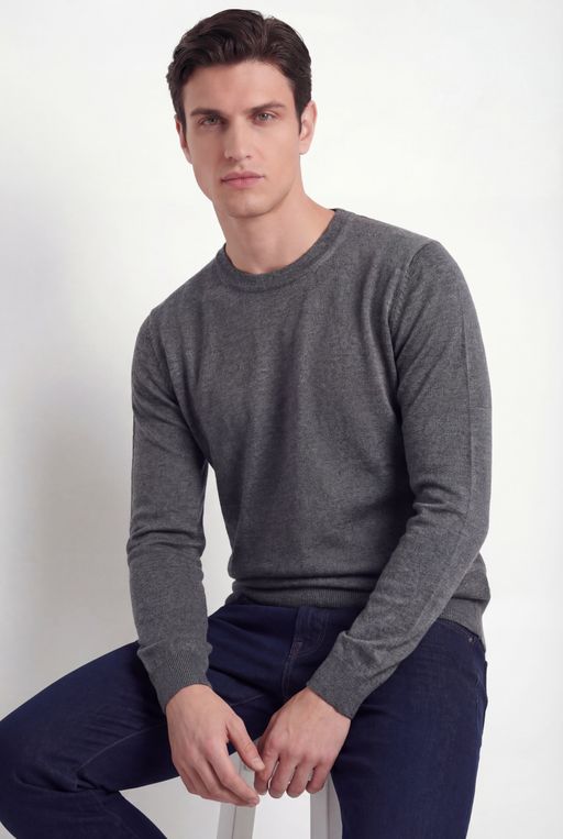 Crew Neck Knit – Charcoal Grey – Wool & Silk Blend thumbnail 4