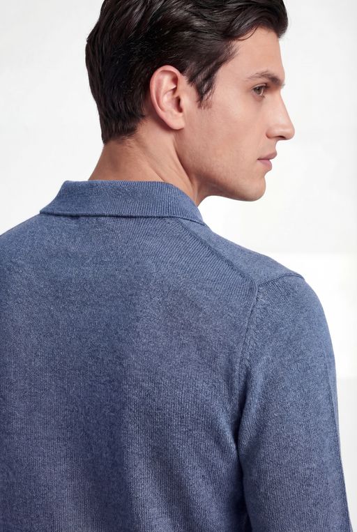 Merino Knit Polo – Dusty Blue – 100% Superfine Virgin Wool thumbnail 3