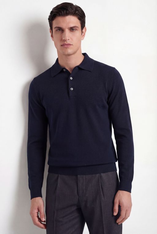 Merino Knit Polo – Navy – 100% Superfine Virgin Wool thumbnail 1