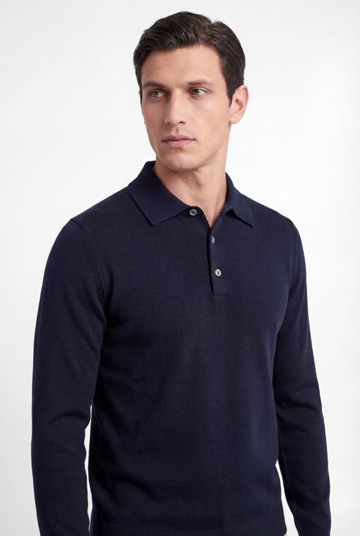 Merino Knit Polo – Navy – 100% Superfine Virgin Wool thumbnail 2