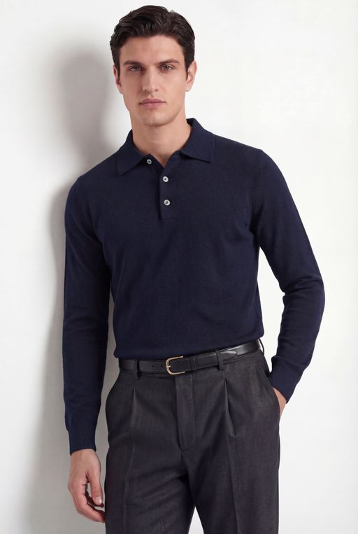 Merino Knit Polo – Navy – 100% Superfine Virgin Wool thumbnail 3