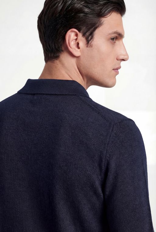 Merino Knit Polo – Navy – 100% Superfine Virgin Wool thumbnail 4