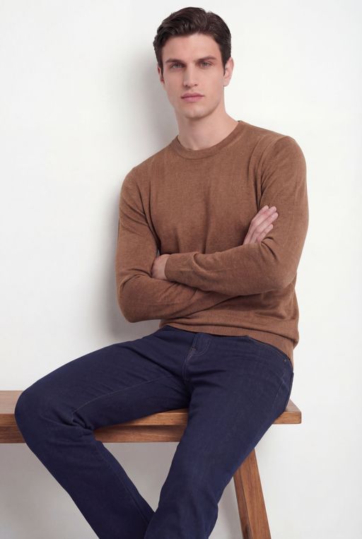 Crew Neck Knit – Cognac – Wool & Silk Blend thumbnail 2