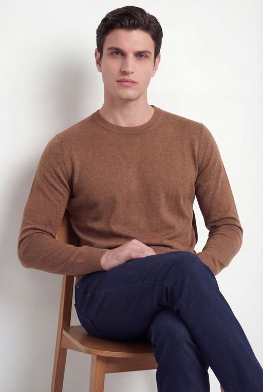 Crew Neck Knit – Cognac – Wool & Silk Blend thumbnail 4