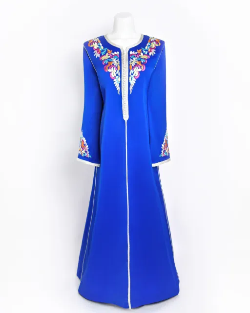 Caftan en crêpe de soie bleu thumbnail 1