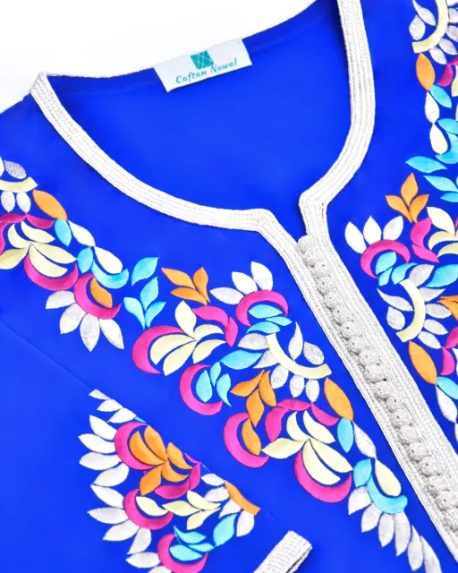 Caftan en crêpe de soie bleu thumbnail 2