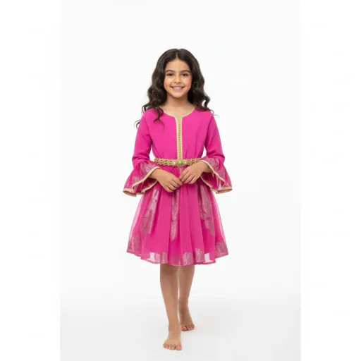 Caftan avec Manches en crêpe georgette de soie  thumbnail 3