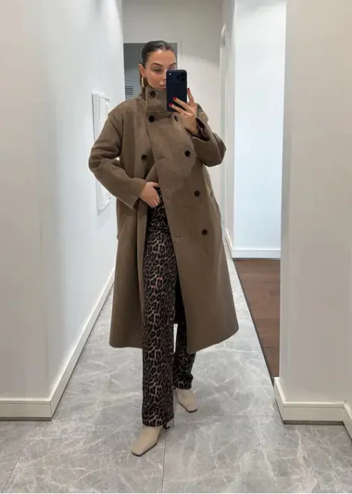 Manteau Long Ceinturé À Col Montant thumbnail 3