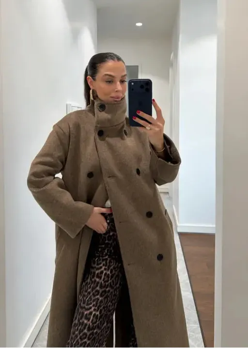 Manteau Long Ceinturé À Col Montant thumbnail 1