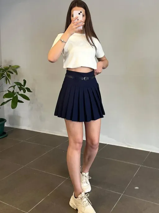 Mini Jupe Plissée Bleu Marine thumbnail 2