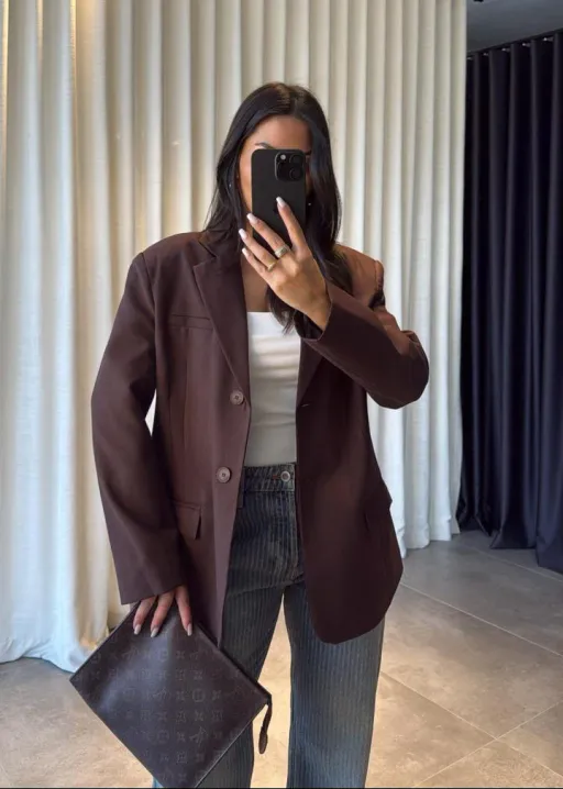 Blazer Marron Chocolat Oversize thumbnail 3