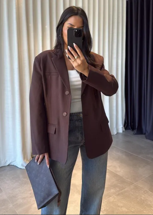 Blazer Marron Chocolat Oversize thumbnail 2