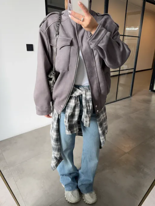 Blouson Bomber En Daim À Col Montant thumbnail 2