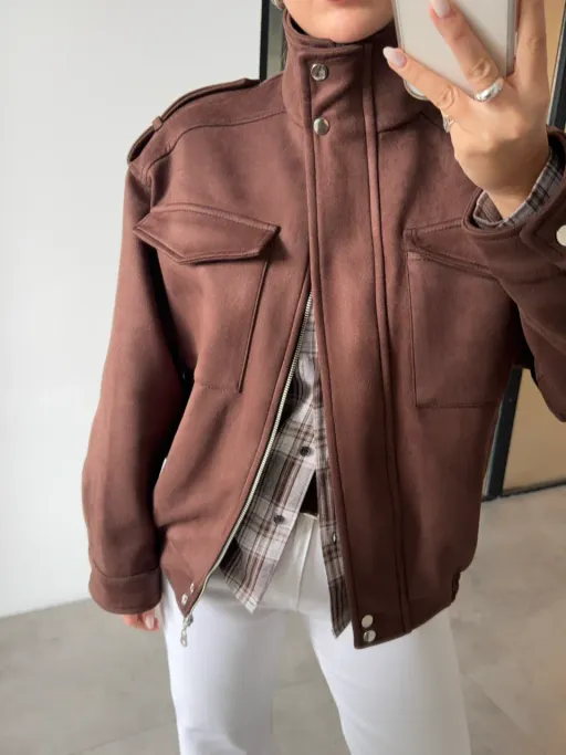 Blouson Bomber En Daim À Col Montant thumbnail 3