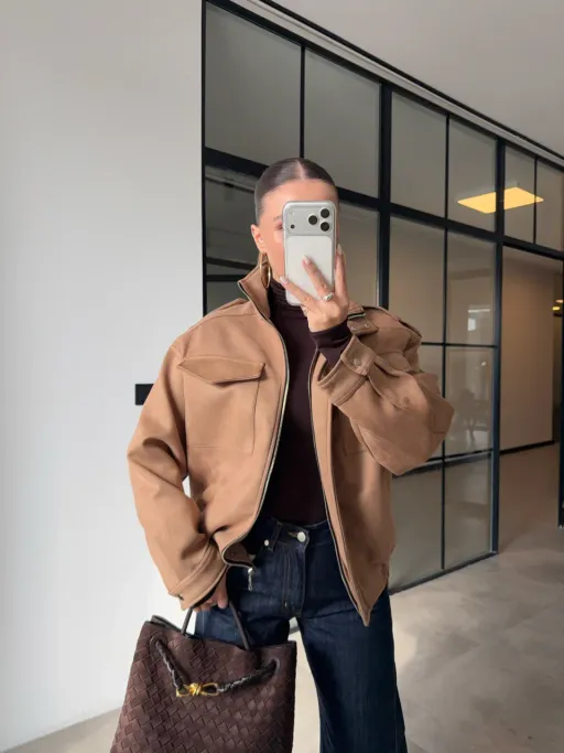 Blouson Bomber En Daim À Col Montant  thumbnail 2