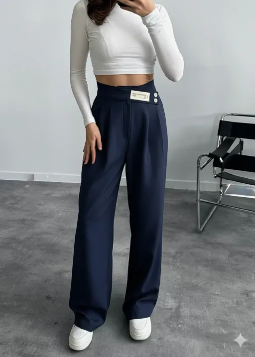 Pantalon Palazzo à Détails Boutonnés thumbnail 2