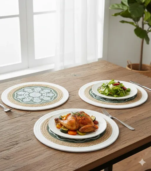 2 Sets De Table Rond Tressés Avec Motif Mandala thumbnail 2