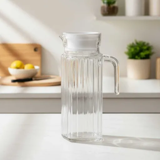 Carafe en verre strié avec couvercle – Élégance & fraîcheur thumbnail 1