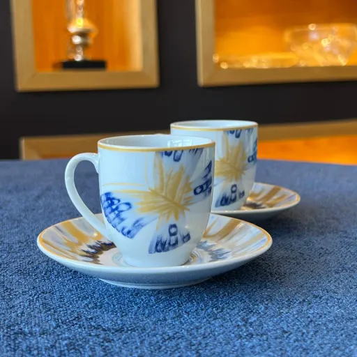 Ensemble de 6 tasses et 6 sous-tasses à café noires – Blue Butterfly thumbnail 2