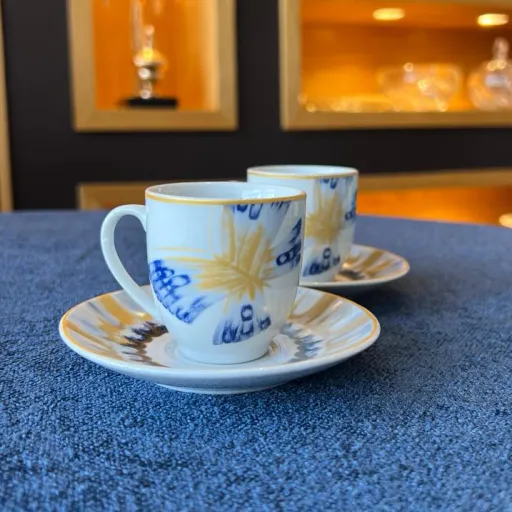 Ensemble de 6 tasses et 6 sous-tasses à café noires – Blue Butterfly thumbnail 1
