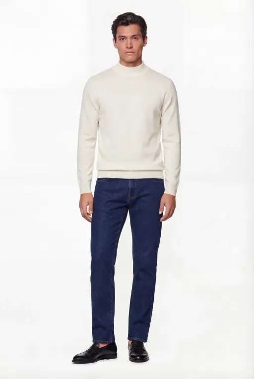 Mock Neck Knit Sweater – Ivory – Super Fine Merino Wool thumbnail 4
